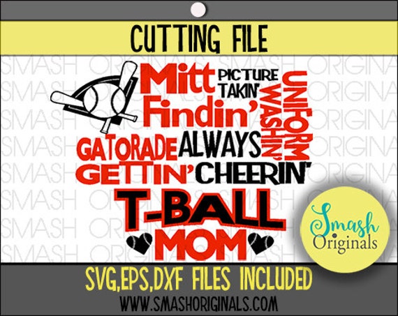 T-Ball Mom Word Art Cutting File in SVG EPS and Dxf format