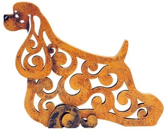 Statuette American Cocker Spaniel figurine made of wood, hand-painted with acrylic and metallic paint