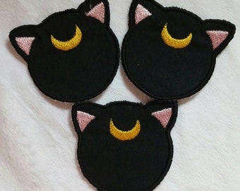 Sailor Moon Luna Embroidery Patch, Iron on Patch, Embroidered Cat Patch