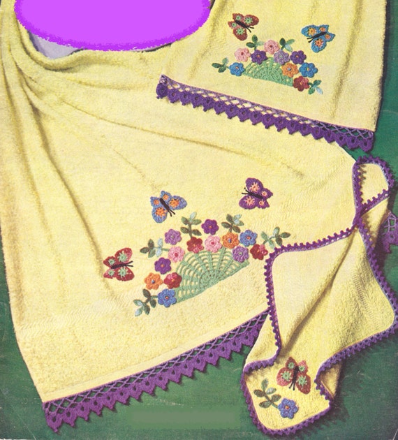 537 PDF Towel Set Crochet Pattern Flower Motifs and Edging