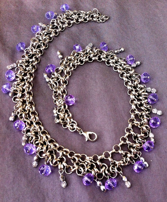 White gold choker with light purple crystals