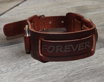 Men engraved leather cuff bracelet, personalized name engraved