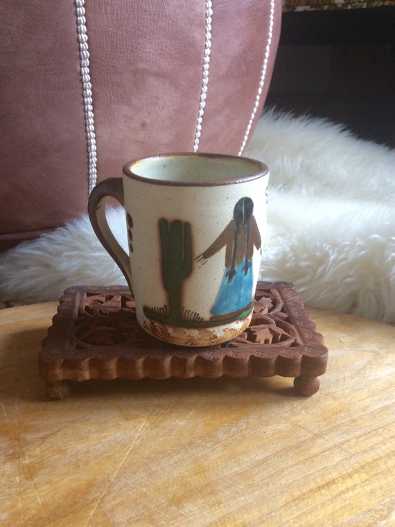 Hand Painted Mexican Pottery Coffee Mug Made In By WoodcockPocket