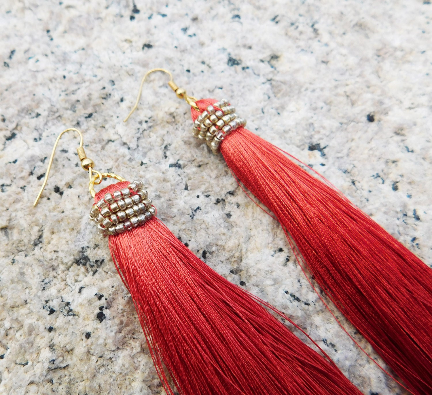 SALE Tassel Earrings With beads orange Tassel Earrings by Adarri