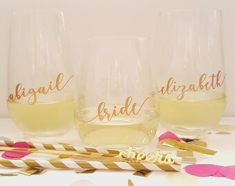 DIY Bridal Party Glass Decal sticker - Ideal for traditional Wine Glasses or Stemless glasses