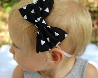 black with white triangles bow headband