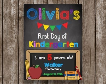 First Day of School Sign - Chalkboard - CUSTOM - Editable - Kindergarten - Preschool - Any Grade - Personalized