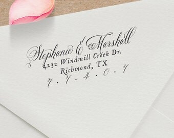 Custom Return Address Stamp -calligraphy stamp- custom wedding address stamp - Self Inking Address Stamp - Wedding Gift - Housewarming Gift