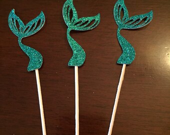 12 mermaid fin cupcake toppers, birthday party, baby shower decorations.