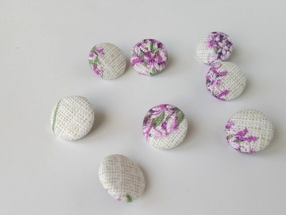 Fabric Buttons, Set of 12 Fabric Buttons, Shabby Romantic Fabric, Fabric Covered Buttons, Handmade Buttons, Floral Fabric Buttons, Lavender