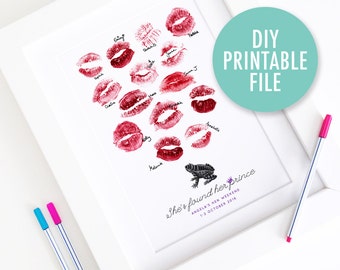 Personalised / Customised Vintage Hen Party / Batchelorette Print - DIY Printable Prince Frog Lipstick Print / Thumbprint Guest Book