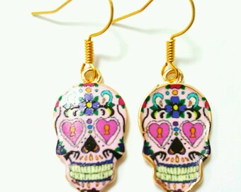 Day of the dead earrings, sugar skull earrings, day of the dead jewelry, sugar skull jewelry, skull earrings, candy skull earrings