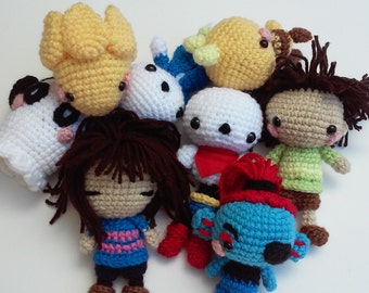Set of 4+ Undertale Amigurumi, Frisk, Alphys, Monster Kid, Undertale, Sans, Undyne, Napstablook, Papyrus, Made to Order