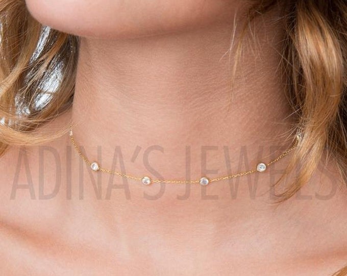 Adjustable Choker Necklace | Choker Necklace | Silver Choker | CZ Choker | Cubic Zirconia Choker | Diamond Choker Necklace | Necklace Gift