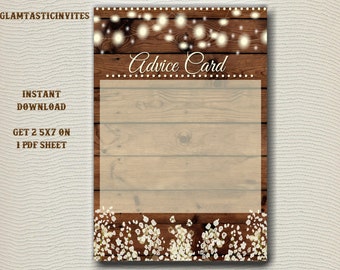 Rustic Advice card, Baby Shower Advice Card, Bridal Shower Advice Card, Rustic Baby Shower, Rustic Bridal Shower, Rustic Invitation, Rustic