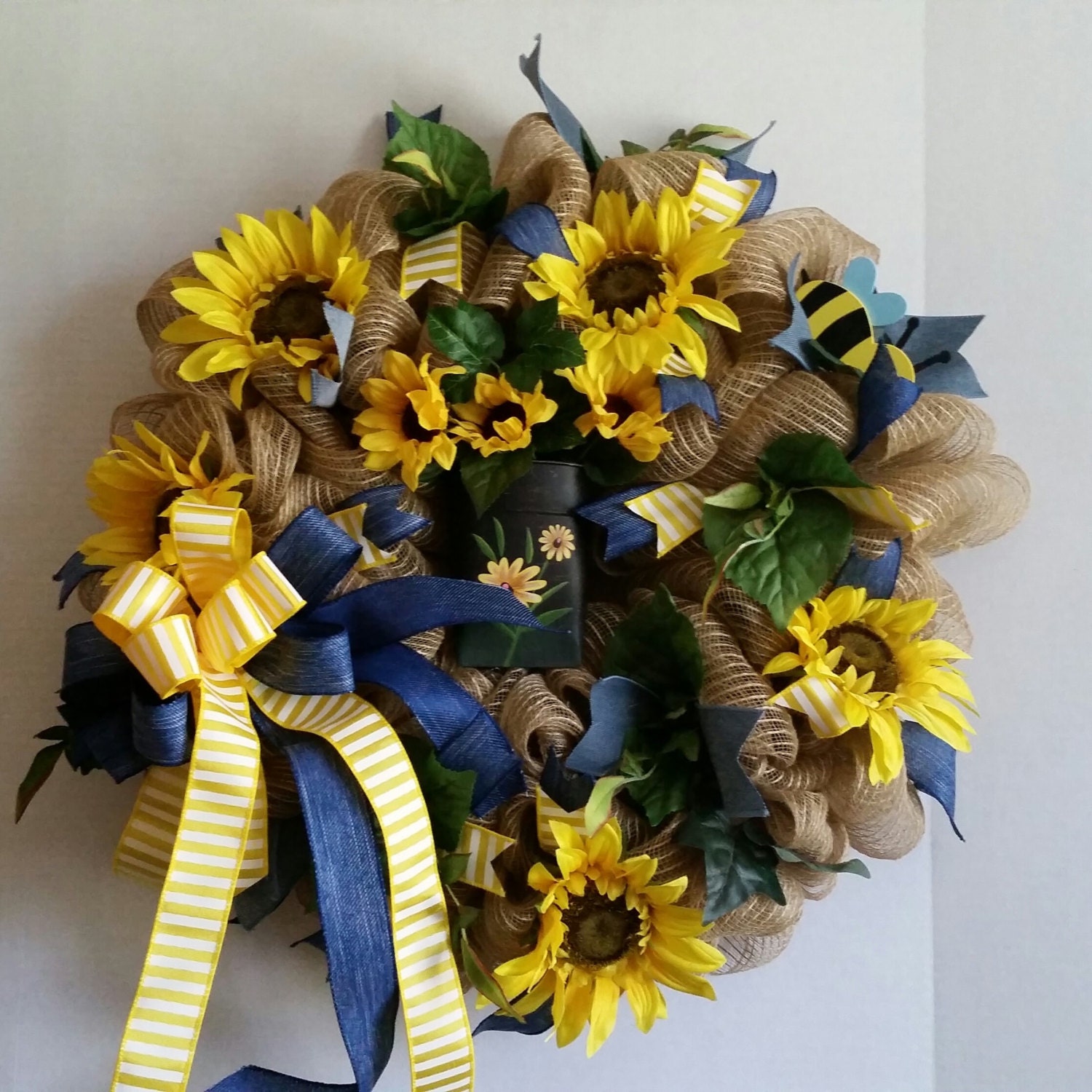 Sunflower Mesh Wreath Handmade Sunflower by ClassyStuffWreaths