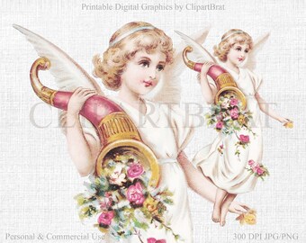 BEAUTIFUL FLORAL ANGEL Clipart Commercial Use Clipart Angel Victorian Die cut Clipart Fabric Transfer Shabby Chic Angel Graphic Jpg/Png