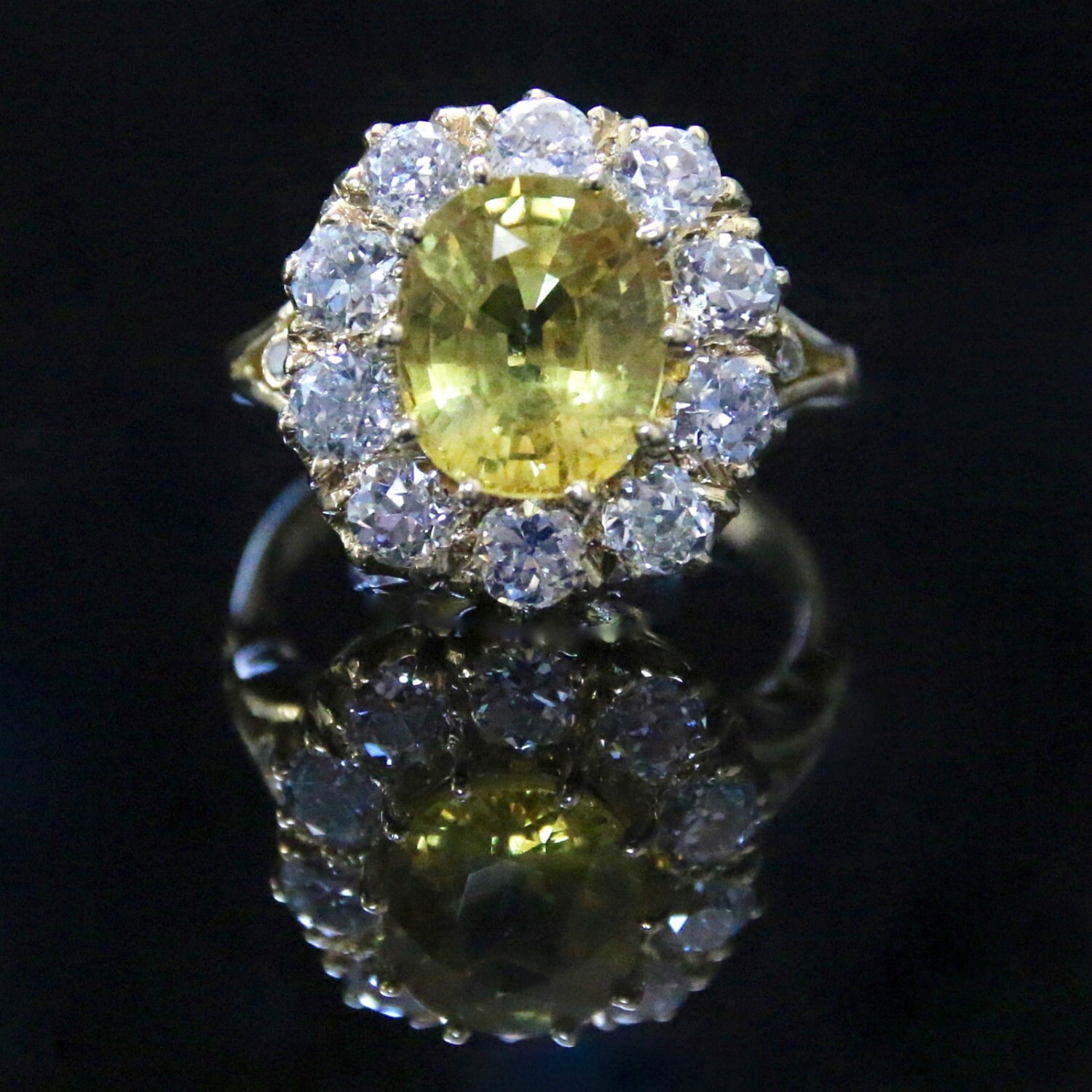 Antique Yellow Sapphire & Diamond Ring: 5ct Yellow Sapphire