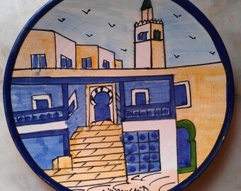 ceramic plate plateful seat handmade colored hands natural clay ceramique handicraved blue yellow white kichen deco assiette en argile