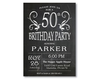 50th Birthday Invitation for Men. Bowtie little man invite.