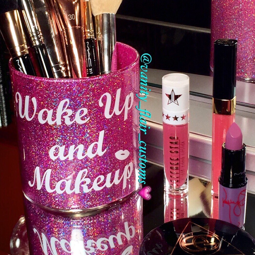 Wake Up and Makeup brush holder by TheVanityFlair on Etsy
