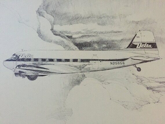 Vintage Plane Sketch Delta Airlines 50th Anniversary by Speckadoos