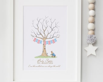 Personalised Peter Rabbit Fingerprint Tree Baby Guestbook Alternative Print Keepsake Baby Shower Christening Gift First Birthday UNFRAMED