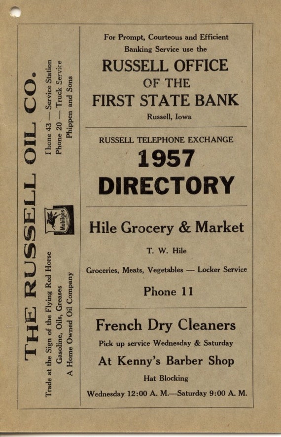 Russell Iowa Old Telephone Book Directory 1957 by JamesVintageJunk