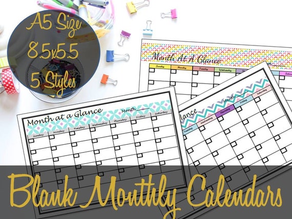 Blank Calendar Printable Inserts A5 Size 8.5x5.5