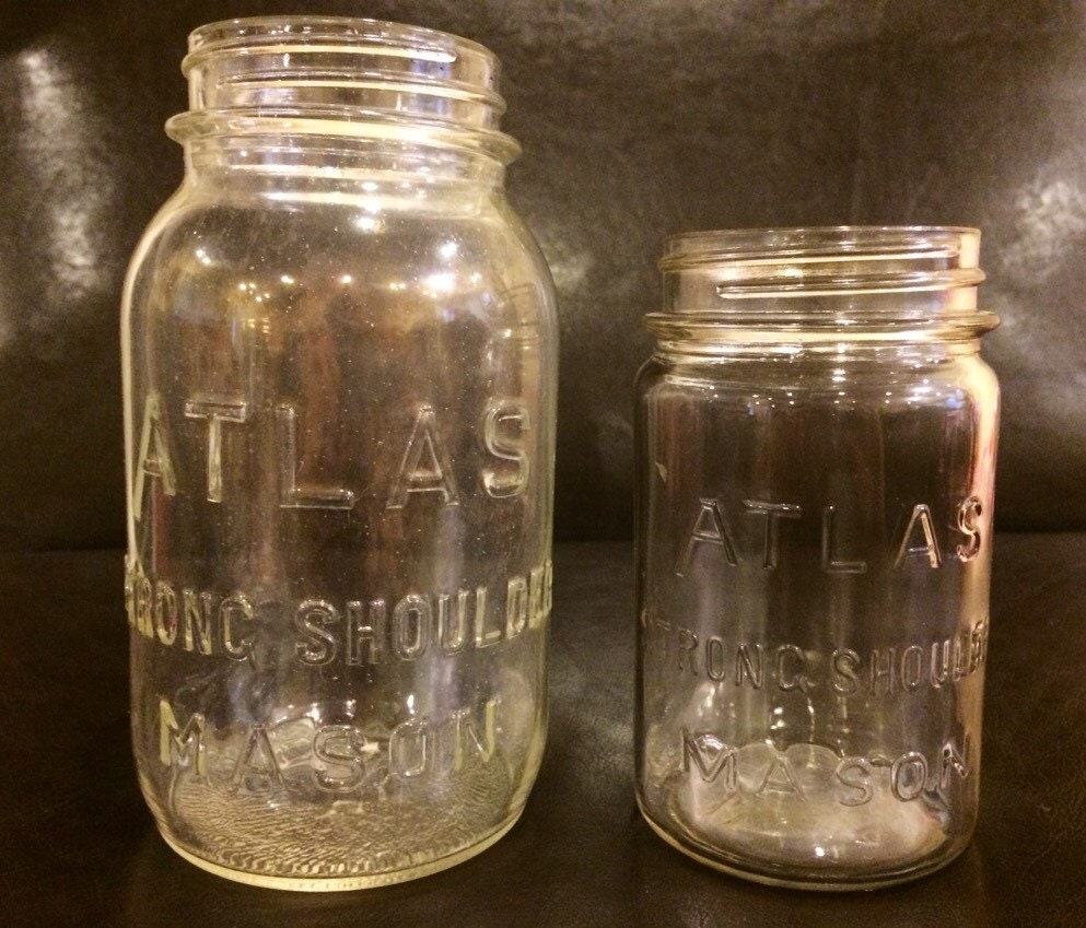 vintage atlas strong shoulder mason jars 1 pint size and 1 vintage atlas strong shoulder mason jars 1 pint size and 1