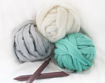 DIY KIT, 3 colors chunky knit blanket, chunky merino wool, chunky knits, Arm knitting, Chunky knits, Make your own blanket, Knitting Kit