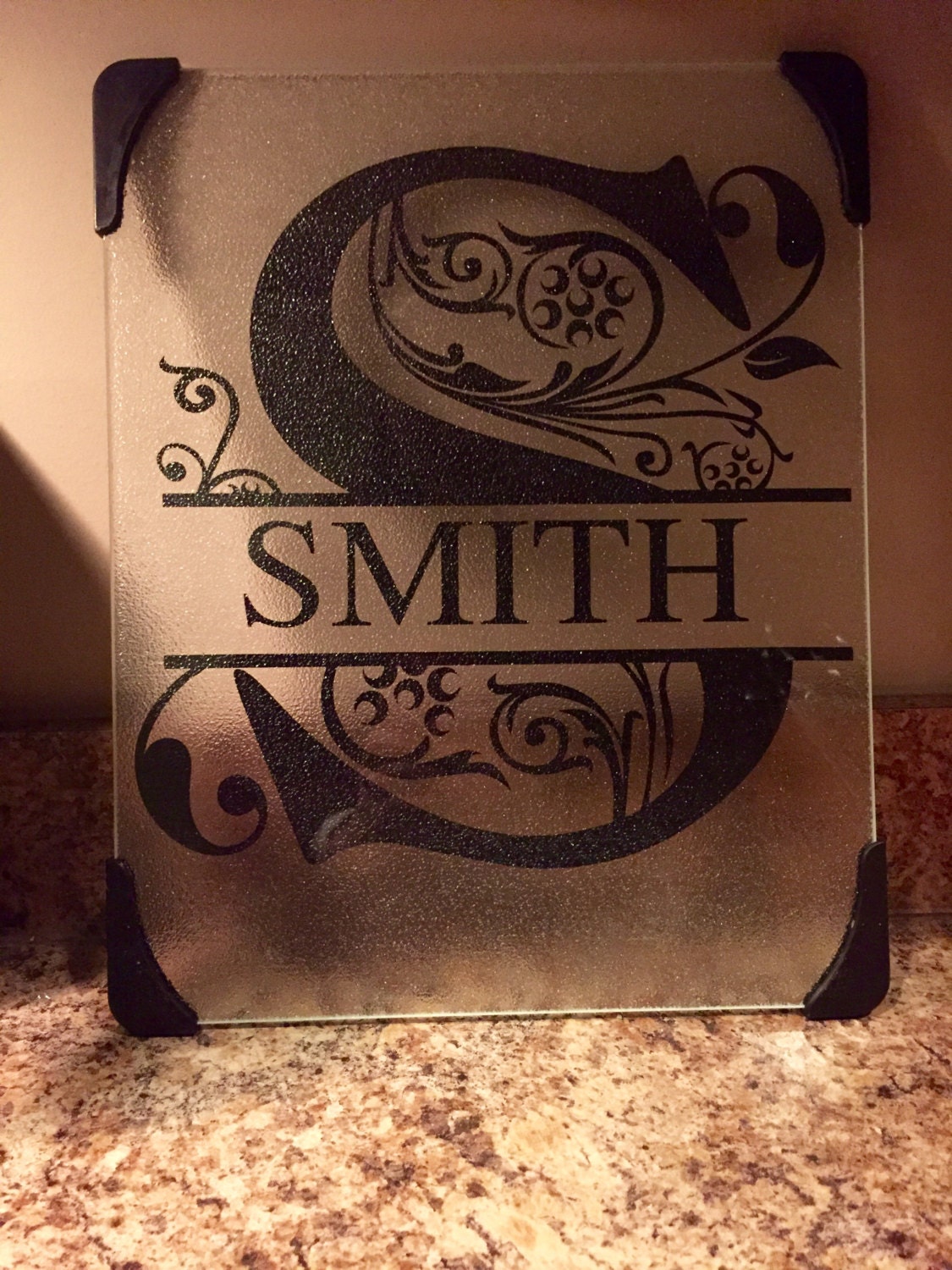 Personalized Glass Cutting Board // Monogram Glass Cutting