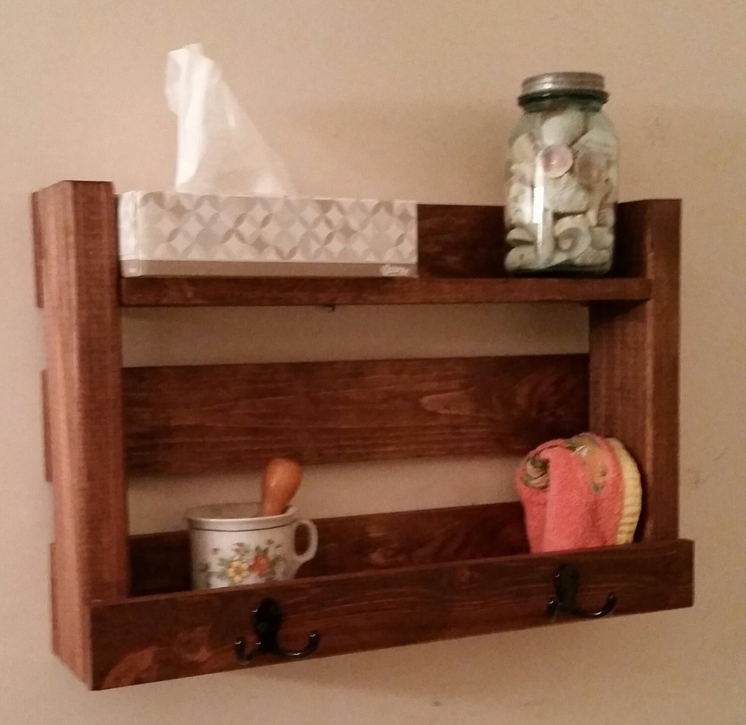 Rustic Wall Organizer // Pallet Rack Shelf // Rustic Kitchen