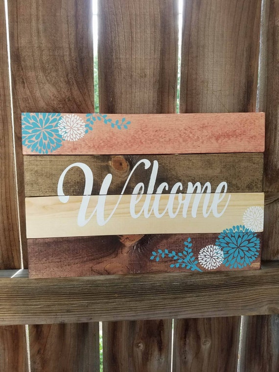 Welcome Sign Pallet Sign Stained Sign Flowers Pallet