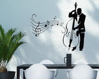 Wall Decal Musician Contrebassiste Contrabass Double bass Jazz Orchestra Vinyl Sticker Home Décor Murals Jazz Club Music School Stores M140