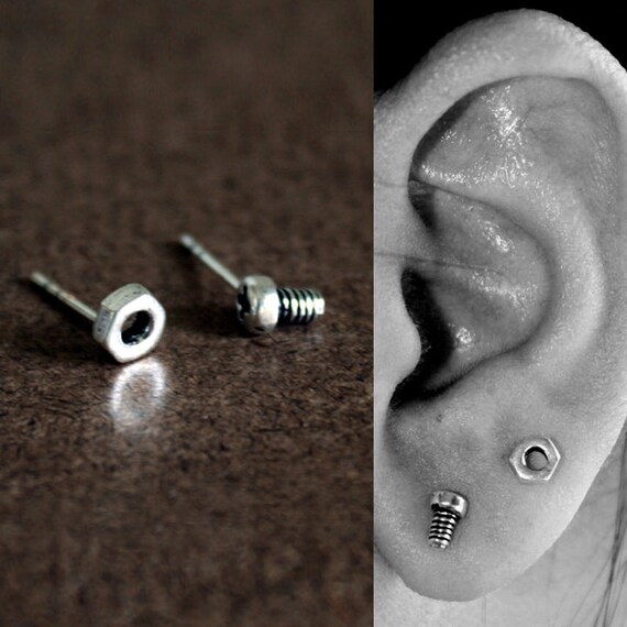 925 Sterling Silver Bolt and Nut Earrings / by EleyJewelryxDesigns