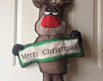 Rudolph reindeer burlap door hanger