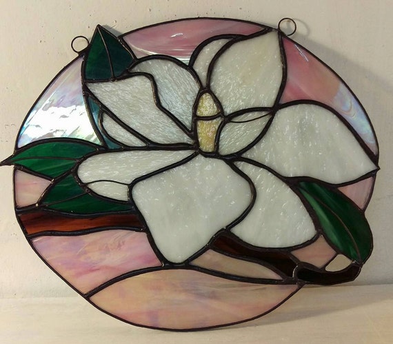 Stained Glass White Magnolia by SunshineSuncatchers on Etsy