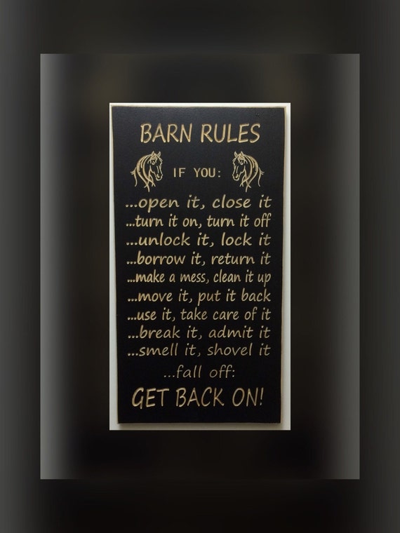 Custom Engraved Barn Rules Horse wooden sign. Barn farm
