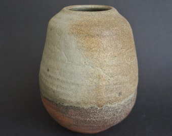 Green/brown woodfired small stoneware vase