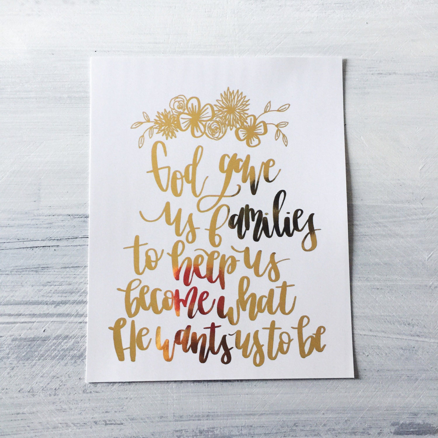 God Gave Us Families Real Foil Print