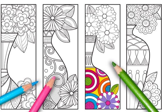 Vase Coloring Bookmarks Page Instant Download Relax