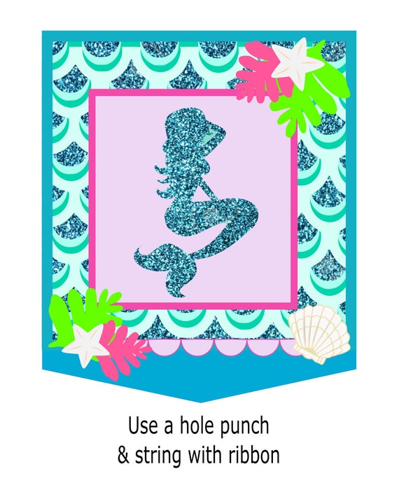 Download Mermaid Birthday Party Banner Under the Sea Mermaid Bunting