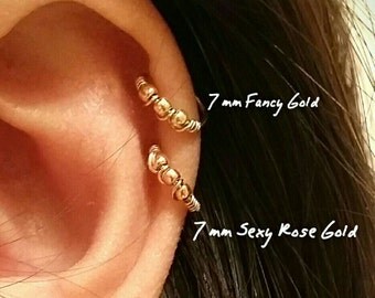 Cartilage earring, 14k gold filled, tiny hoops, gold cartilage hoop earrings with beads, helix piercing, nose ring, snug hoop, endless hoop