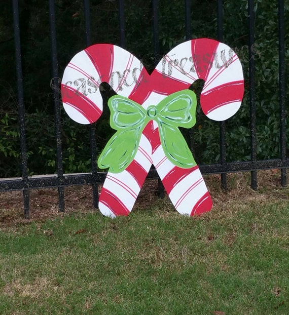 Candy cane Door Hanger or Yard sign by SeasonedTreasure on Etsy
