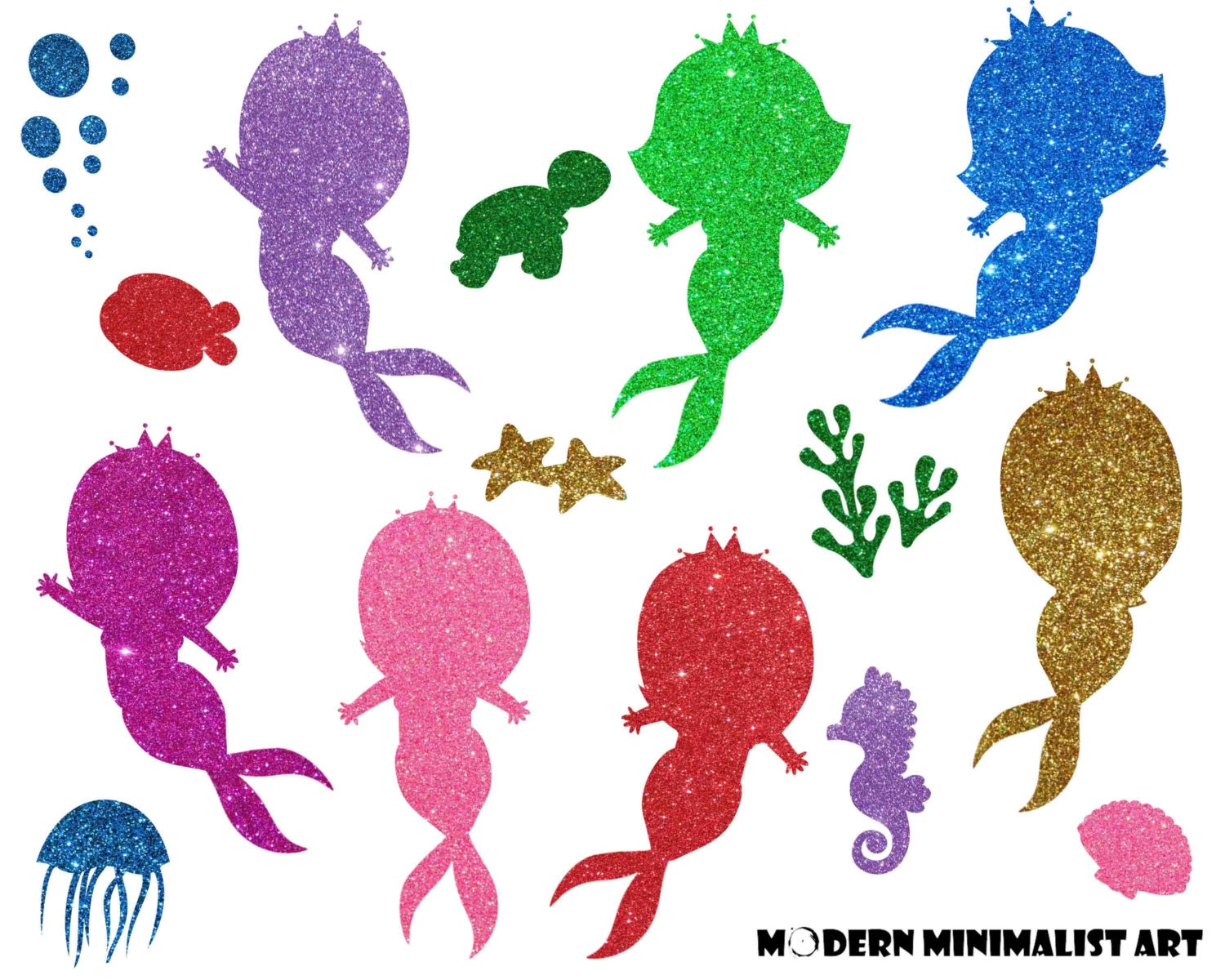 15 PNGS Glitter Mermaids Mermaid Clip art by ModernMinimalistArt
