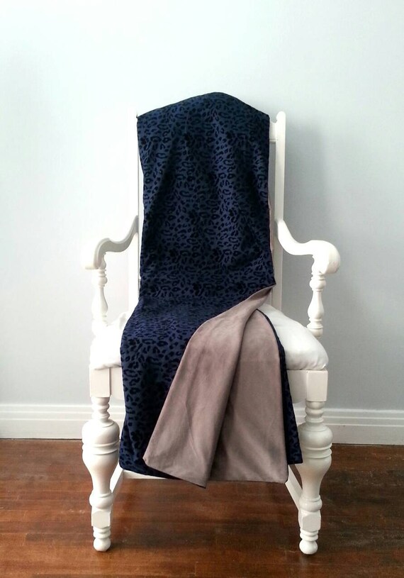 Items similar to Navy Blue Velvet and Grey Micro Suede Throw Blanket on