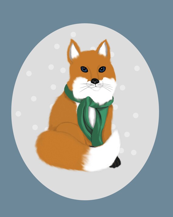 Cute Fox in Snow / Art Print / Digital Painting / Digital art