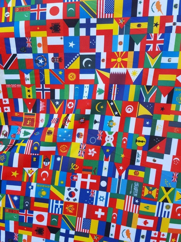 International Flag Print on Spandex Fabric