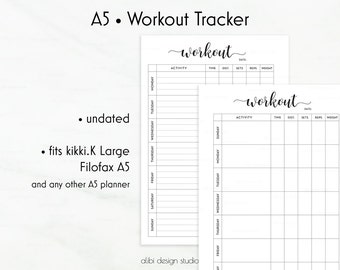 Workout Tracker, A5 Planner Inserts, Workout Planner, Fitness Tracker, Workout Log, Printable Planner, Fitness Planner, Health Planner